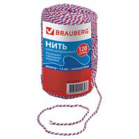 Нить хлопчатобумажная для прошивки документов, ТРИКОЛОР, диаметр 1,6 мм, длина 120 м, сменный блок, BRAUBERG
