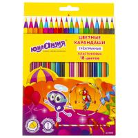 Карандаши цветные ЮНЛАНДИЯ "КАРНАВАЛ", 18 цветов, трехгранные, грифель 3 мм