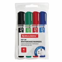 Маркеры стираемые для белой доски НАБОР 4 ЦВЕТА, BRAUBERG "Neo", 5 мм, с клипом