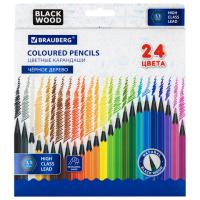 Карандаши цветные BRAUBERG, 24 цвета, шестигранные, грифель 3,3 мм, черное дерево
