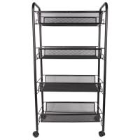 Этажерка (тележка) BRABIX офисно-бытовая 4 яруса, на колесах, металл, черная, 43,5х26х83,5 см