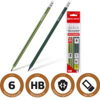 Карандаши чернографитные BRAUBERG НАБОР 6 шт., "Jet", НВ, с резинкой, пластиковые, корпус ассорти, заточенные