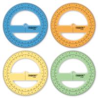 Транспортир пластиковый 10 см, 360 градусов, ПИФАГОР, прозрачный, неоновый, ассорти