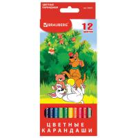Карандаши цветные BRAUBERG "My lovely dogs", 12 цветов, шестигранные, грифель 3 мм, натуральное дерево