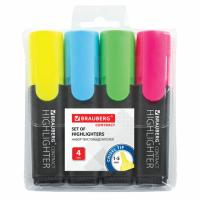 Набор текстовыделителей BRAUBERG 4 шт., АССОРТИ, "Contract", линия 1-5 мм
