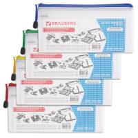 Папка-конверт на молнии МАЛЫЙ ФОРМАТ (255х130 мм), молния ассорти, сетка, прозрачная, 0,2 мм, BRAUBERG "Segment"