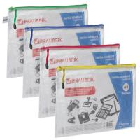 Папка-конверт на молнии А4 (335х243 мм), молния ассорти, ПВХ, сетка, прозрачная, 0,2 мм, BRAUBERG "Segment"