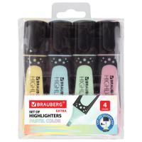 Набор текстовыделителей BRAUBERG 4 шт., АССОРТИ, "EXTRA PASTEL", прорезиненный корпус, линия 1-5 мм