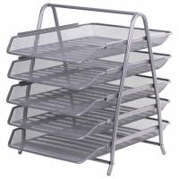 Лоток горизонтальный для бумаг BRAUBERG "Germanium", 5 секций, 370х355х295 мм, металл, серебро