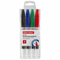 Маркеры стираемые для белой доски НАБОР 4 ЦВЕТА, BRAUBERG, 4 мм, эргономичный корпус