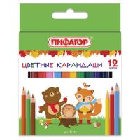 Карандаши цветные ПИФАГОР "МАЛЫШИ-КАРАНДАШИ", 12 цветов, укороченные, шестигранные, натуральное дерево