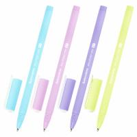 Ручка шариковая BRAUBERG SOFT TOUCH STICK "PASTEL" СИНЯЯ, мягкое покрытие, корпус ассорти, узел 0,7 мм
