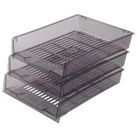 Лотки горизонтальные для бумаг, КОМПЛЕКТ 3 шт., 340х270х70 мм, тонированный серый, BRAUBERG "Office"