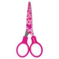 Ножницы 130 мм с цветной печатью "Сердечки", малиновые, закругленные, BRAUBERG KIDS