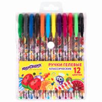 Ручки гелевые ЮНЛАНДИЯ, НАБОР 12 ЦВЕТОВ, корпус с печатью, узел 0,5 мм, линия письма 0,35 мм