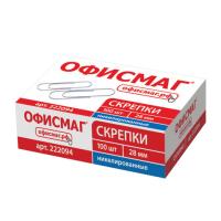 Скрепки ОФИСМАГ, 28 мм, никелированные, 100 шт., в картонной коробке, Россия