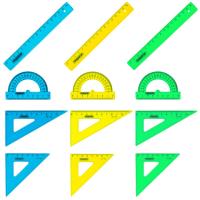 Набор чертежный малый ПИФАГОР (линейка 16 см, 2 треугольника, транспортир), неоновый, европодвес