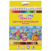 Карандаши цветные ЮНЛАНДИЯ "ДОМИКИ", 36 цветов, шестигранные, грифель 3 мм