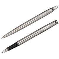 Набор PARKER "Jotter Stainless Steel GT": шариковая ручка синяя и перьевая ручка синяя