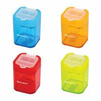 Точилка BRAUBERG "Peak", 2 отверстия для чернографитных карандашей (в том числе утолщенных), с контейнером, пластиковая, ассорти