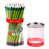 Карандаш чернографитный BRAUBERG "GREEN", 1 шт., HB, с ластиком, пластиковый, ассорти