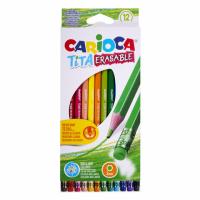 Карандаши цветные стираемые с резинкой CARIOCA "Erasable", 12 цветов, шестигранные, грифель 3 мм