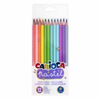 Карандаши цветные пастельные CARIOCA "Pastel", 12 цветов, ПВХ-чехол, шестигранные, грифель 3,3 мм, натуральное дерево