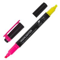 Текстовыделитель двусторонний BRAUBERG, ЖЕЛТЫЙ/РОЗОВЫЙ, линия 1-4 мм