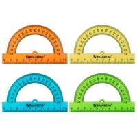 Транспортир пластиковый 10 см, 180 градусов, BRAUBERG, прозрачный, неоновый, ассорти