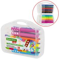 Фломастеры в суперкейсе эргономичные 12 цветов, наконечник-кисть, вентилируемый колпачок, BRAUBERG KIDS