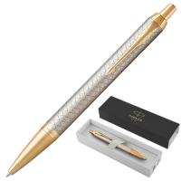 Ручка шариковая PARKER "IM Premium Warm Silver GT", корпус матовое серебро, позолота, синяя