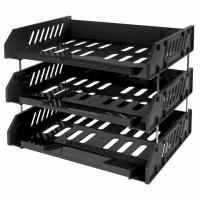 Лотки горизонтальные для бумаг, КОМПЛЕКТ 3 шт., 335х232х246 мм, черный, BRAUBERG EXPERT