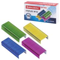 Скобы для степлера цветные №10, 1000 штук, BRAUBERG "EXTRA", до 20 листов