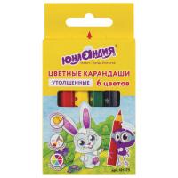 Карандаши цветные утолщенные ЮНЛАНДИЯ "МАЛЫШИ-КАРАНДАШИ", 6 цветов, укороченные, шестигранные, грифель 5 мм, натуральное дерево
