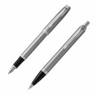 Набор PARKER "IM Stainless Steel CT": шариковая ручка синяя и перьевая ручка синяя
