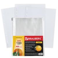 Папки-файлы перфорированные А4 BRAUBERG "PREMIUM", КОМПЛЕКТ 100 шт., матовые, 45 мкм