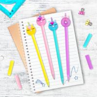 Ручка с топпером шариковая ЮНЛАНДИЯ "Единорог-пончик", корпус ассорти, СИНЯЯ, пишущий узел 0,7 мм