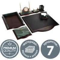 Набор настольный GALANT из мрамора, 7 предметов, зеленый мрамор/отделка красное дерево