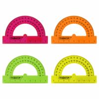 Транспортир 8 см, 180 градусов, ПИФАГОР, прозрачный, неоновый, ассорти