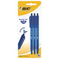 Ручки шариковые автоматические BIC "Round Stic Clic", НАБОР 3 шт., СИНИЕ, линия письма 0,32 мм, блистер