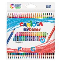 Карандаши двусторонние CARIOCA "Bi-color", 24 штуки, 48 цветов, трехгранные, грифель 3 мм, натуральное дерево