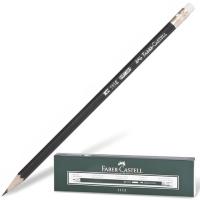 Карандаш чернографитный FABER-CASTELL, 1 шт., "1112", НВ, с ластиком, корпус черный