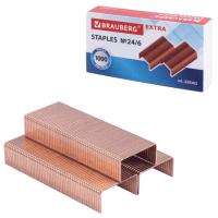 Скобы для степлера медное покрытие №24/6, 1000 штук, BRAUBERG "EXTRA", до 30 листов