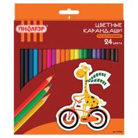 Карандаши цветные ПИФАГОР "ЖИРАФ", 24 цвета, шестигранные