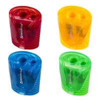 Точилка BRAUBERG "Cell Dual", 2 отверстия для чернографитных карандашей (в том числе утолщенных), с контейнером, корпус ассорти