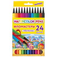 Фломастеры ЮНЛАНДИЯ "ДОМИКИ", 24 цвета, трехгранные, вентилируемый колпачок, картон