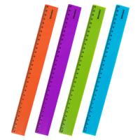 Линейка пластиковая 30 см BRAUBERG "NEON", ассорти, пакет