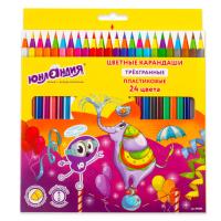 Карандаши цветные ЮНЛАНДИЯ "КАРНАВАЛ", 24 цвета, трехгранные, грифель 3 мм