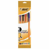 Ручки шариковые BIC "Orange Original", НАБОР 4 ЦВЕТА, узел 0,8 мм, линия 0,3 мм, пакет