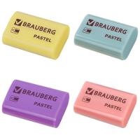 Ластик BRAUBERG "Pastel", 37х24х11мм, ассорти пастельных цветов, экологичный ПВХ
